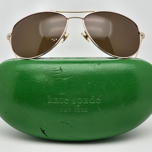 Kate Spade Ally P/S Gold Frame Polarized Brown Lens Aviator Sunglasses w/ Case - Picture 1 of 16